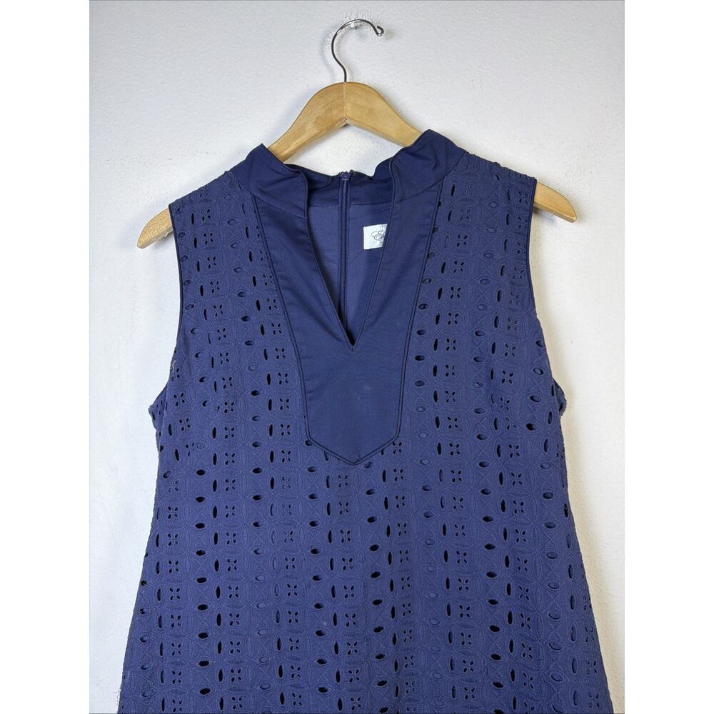 Eliza J 12 Navy Blue Eyelet Tassel Shift Split Mandarin vacation luxury resort - Picture 6 of 13